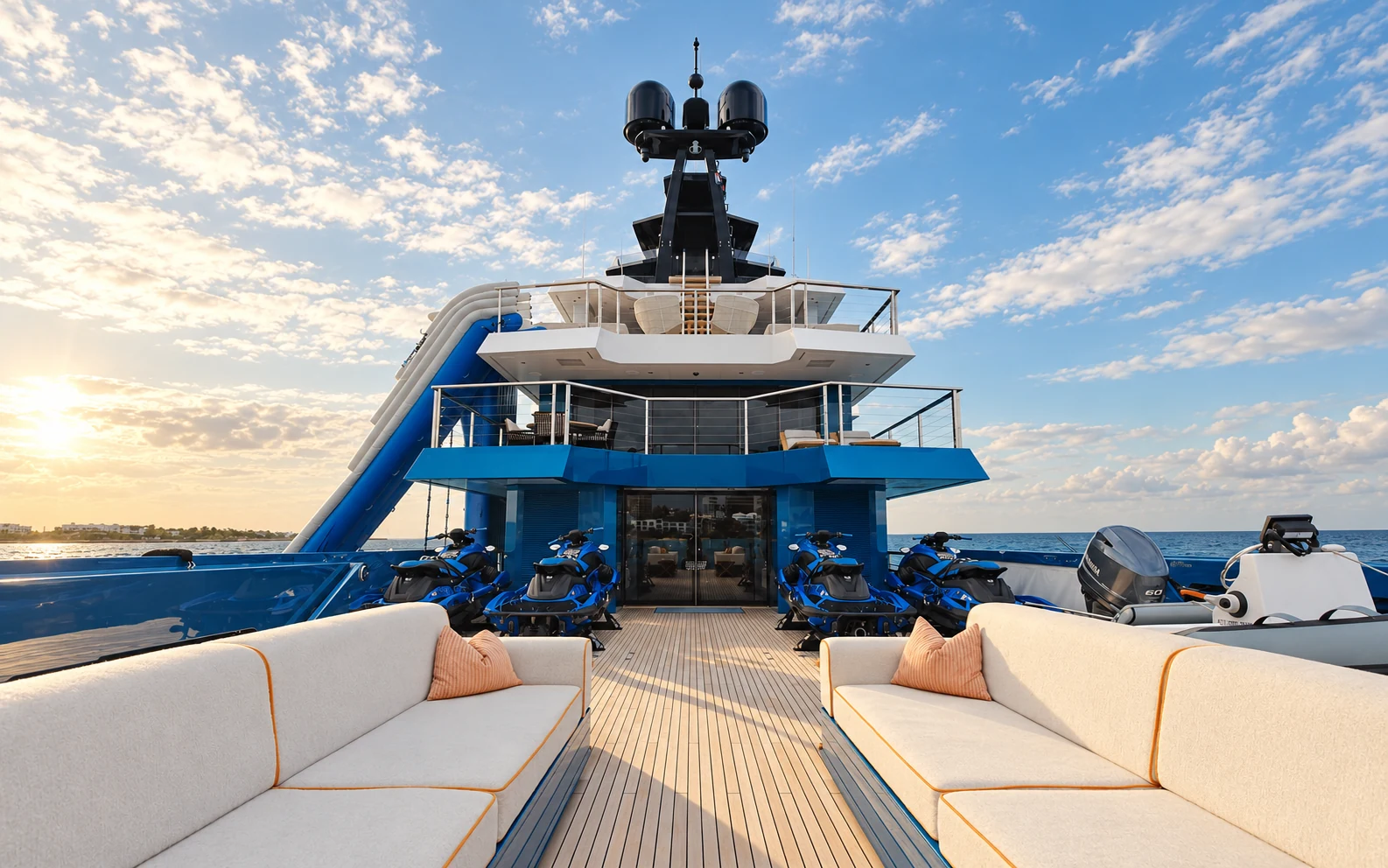 Aft deck loaded with jet skis