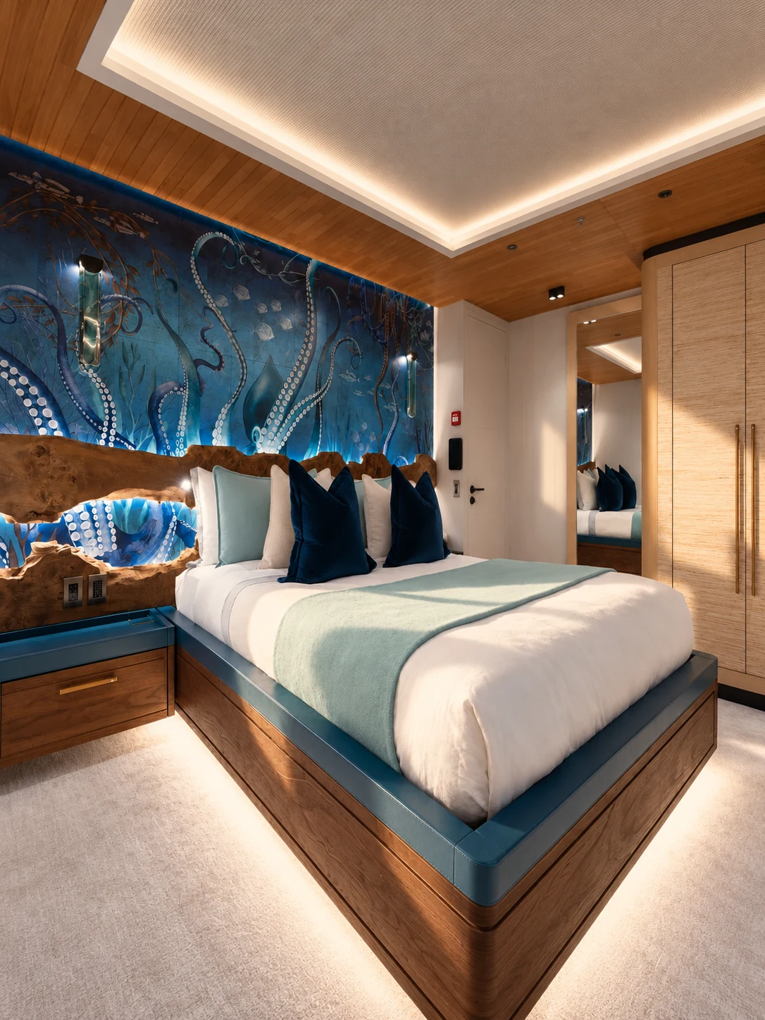 Guest suite with an underwater wallpaper
