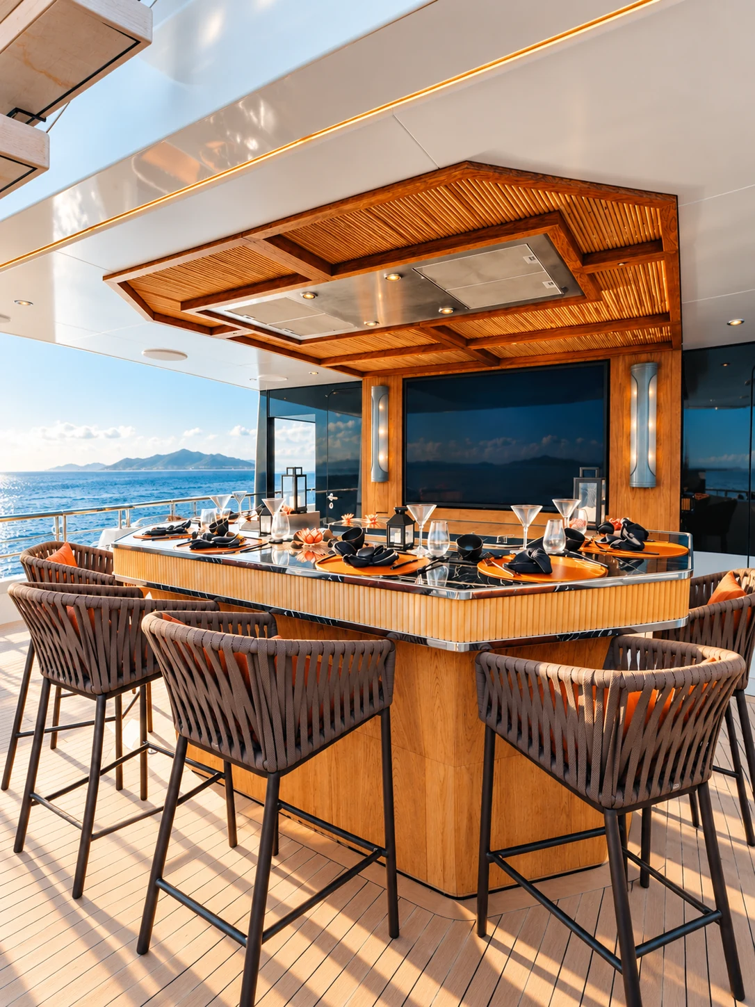 Teppanyaki counter on the bridge deck