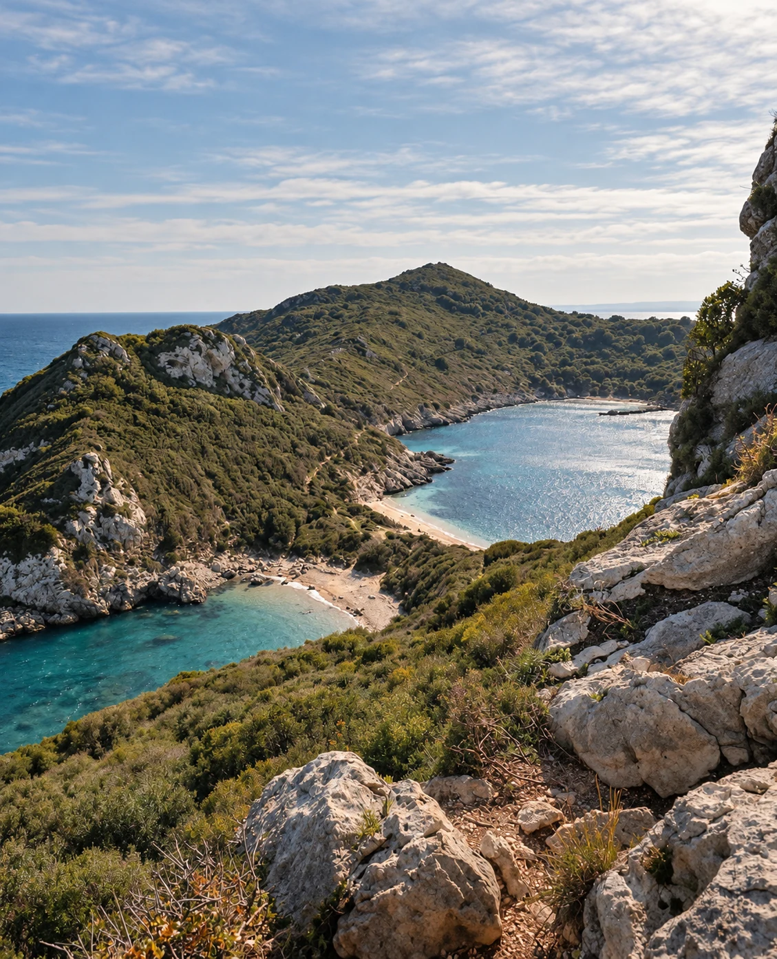 Two bays divided by a rocky headland